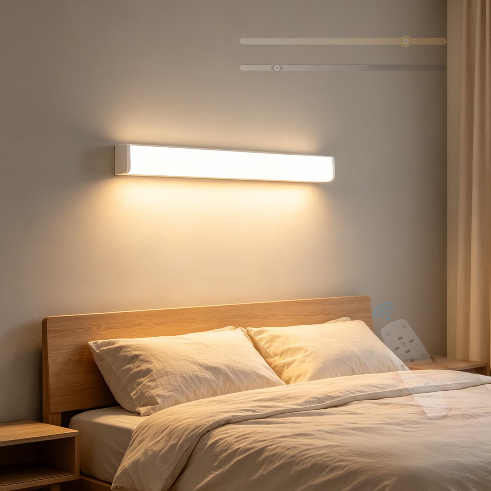 Lampa ścienna LED do wnętrz ściemnialna 3000K-6000K Lampa ścienna z pilotem Nowoczesne aluminiowe długie oświetlenie ścienne do sypialni salon korytarz schody (biały, 45 cm)