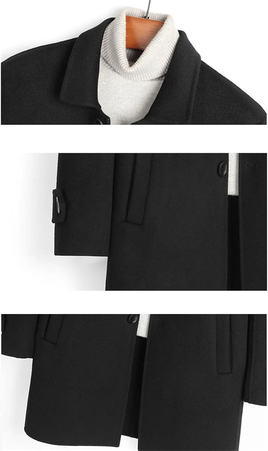 Mens Winter 100Percent Wool Coats For Clothing Thick Midi Long Lapel Coat Business Woolen Jacket