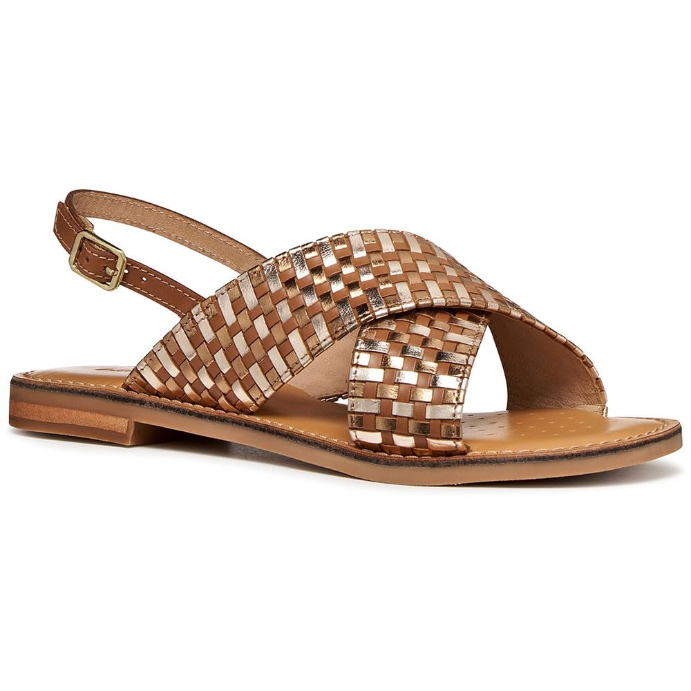 Geox Women's D Maddalusiac N Flat Sandal, Camel/Bronze, 36.5 EU
