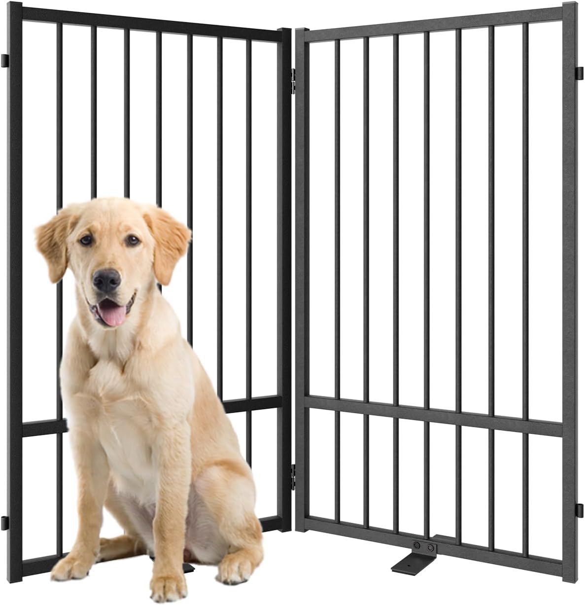 Full Metal Freestanding Dog Gate with Door, 36''Height Foldable Pet Dog Fence for Indoor & Outdoor, 2 Panels Extra Wide Free Standing TallDog Gates for Doorways,House,Stairs,Porch,Deck,Yard ?2 Panels?40"W*36H" Black