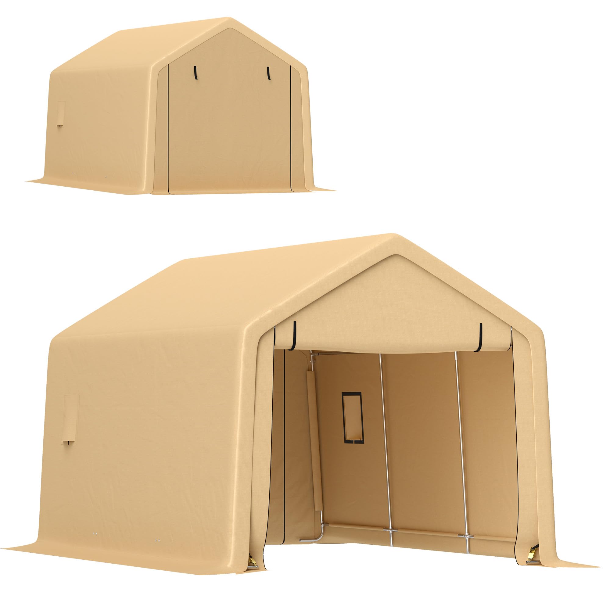 Outsunny Carport Carpa Garaje 3 x 5,2 m, carport Exterior, Carpa de Almacenamiento con Puerta Enrollable extraíble, carport para Coche, camión, Barco, Amarillo