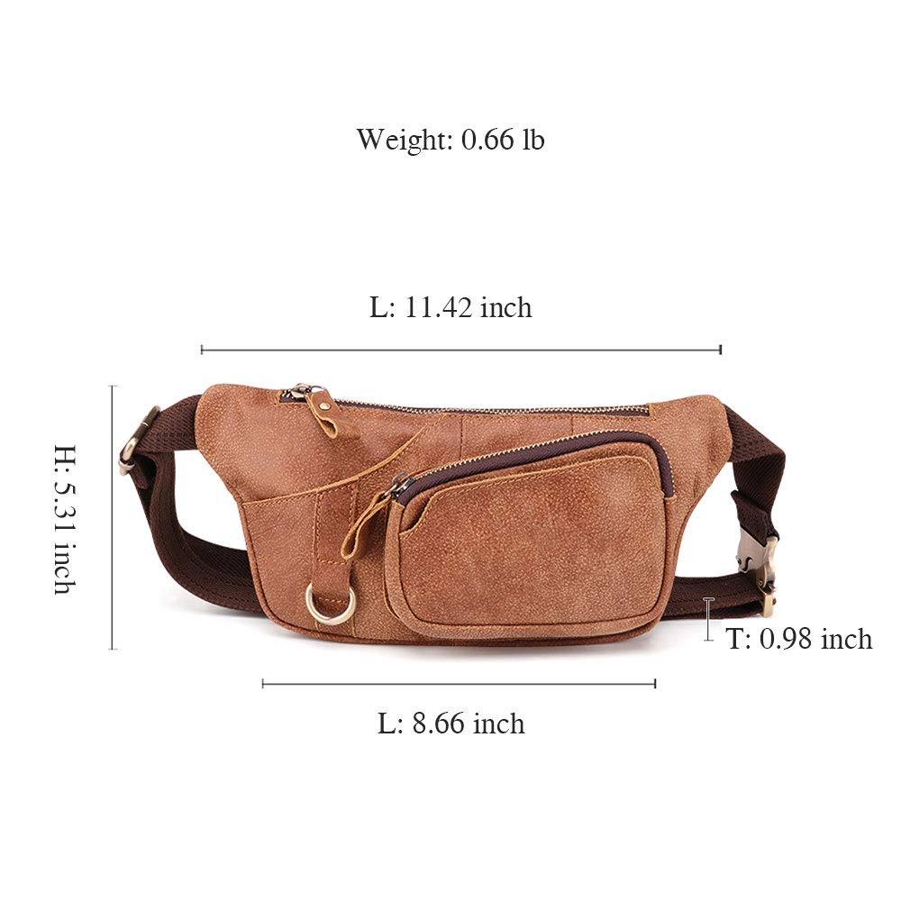 BAIGIO Riñonera de Cuero Hombre Mujer de Moda Bolsa Cinturón Piel Vintage Bolsos para Teléfonos Bandolera Multifuncional Bolsillos Ajustable Bolso de Cintura Casual Viajar Acampada (Marrón)