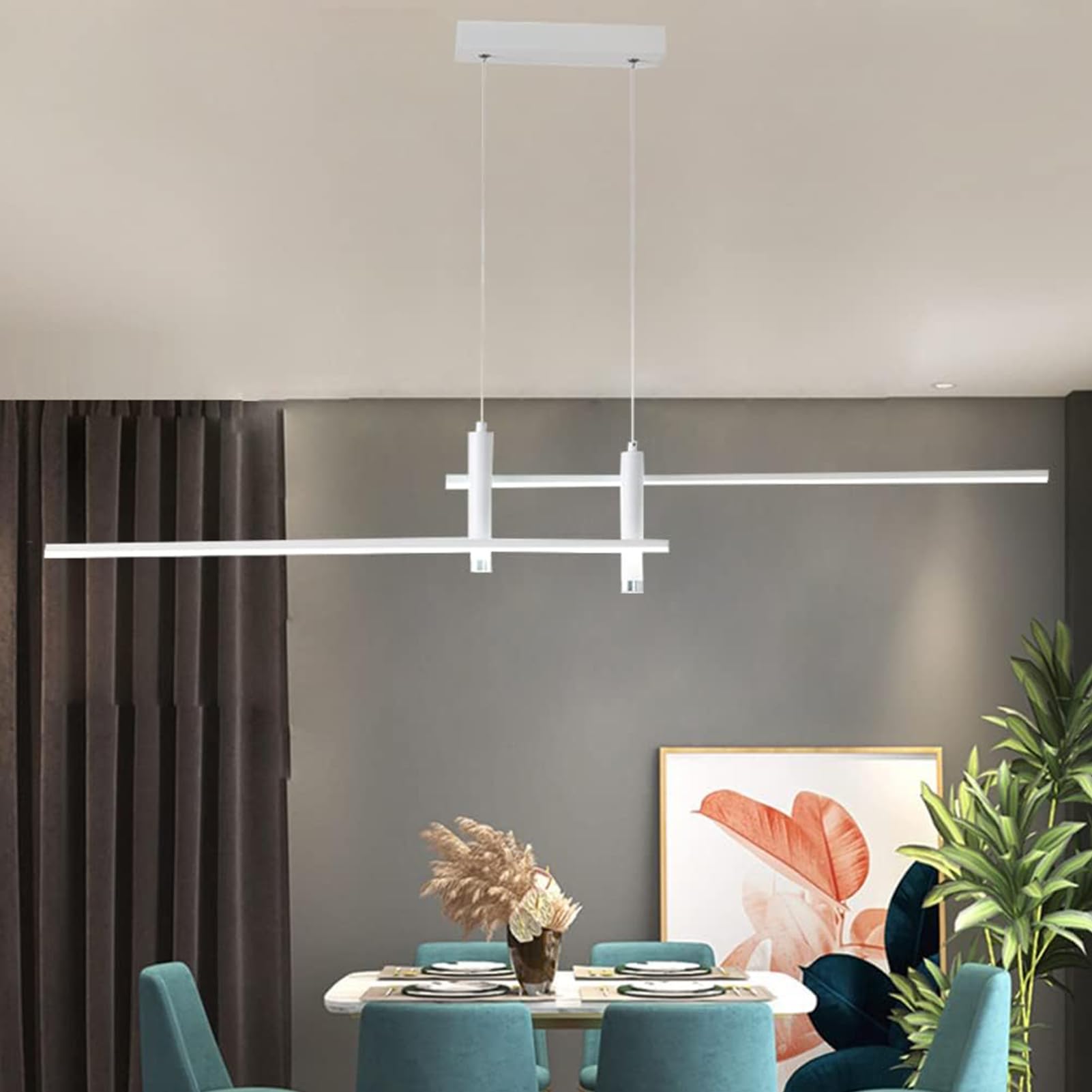 Nowoczesna lampa wisząca LED do jadalni i jadalni – ściemniana, regulacja wysokości za pomocą pilota zdalnego sterowania – lampa wisząca do kuchni, biura, salonu – żyrandol o liniowym
