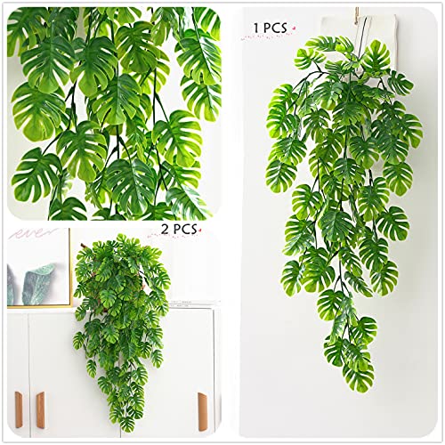 Cattree Monstera Leaves Artificial Hanging Vines 4 Pack, Fake Ivy Tropical Leafs Green Leaf Plants Greenery Faux Vine Ivy Rattan Ferns For Wedding Garden Home Hawaiian Part Outdoor Décor #TOP5