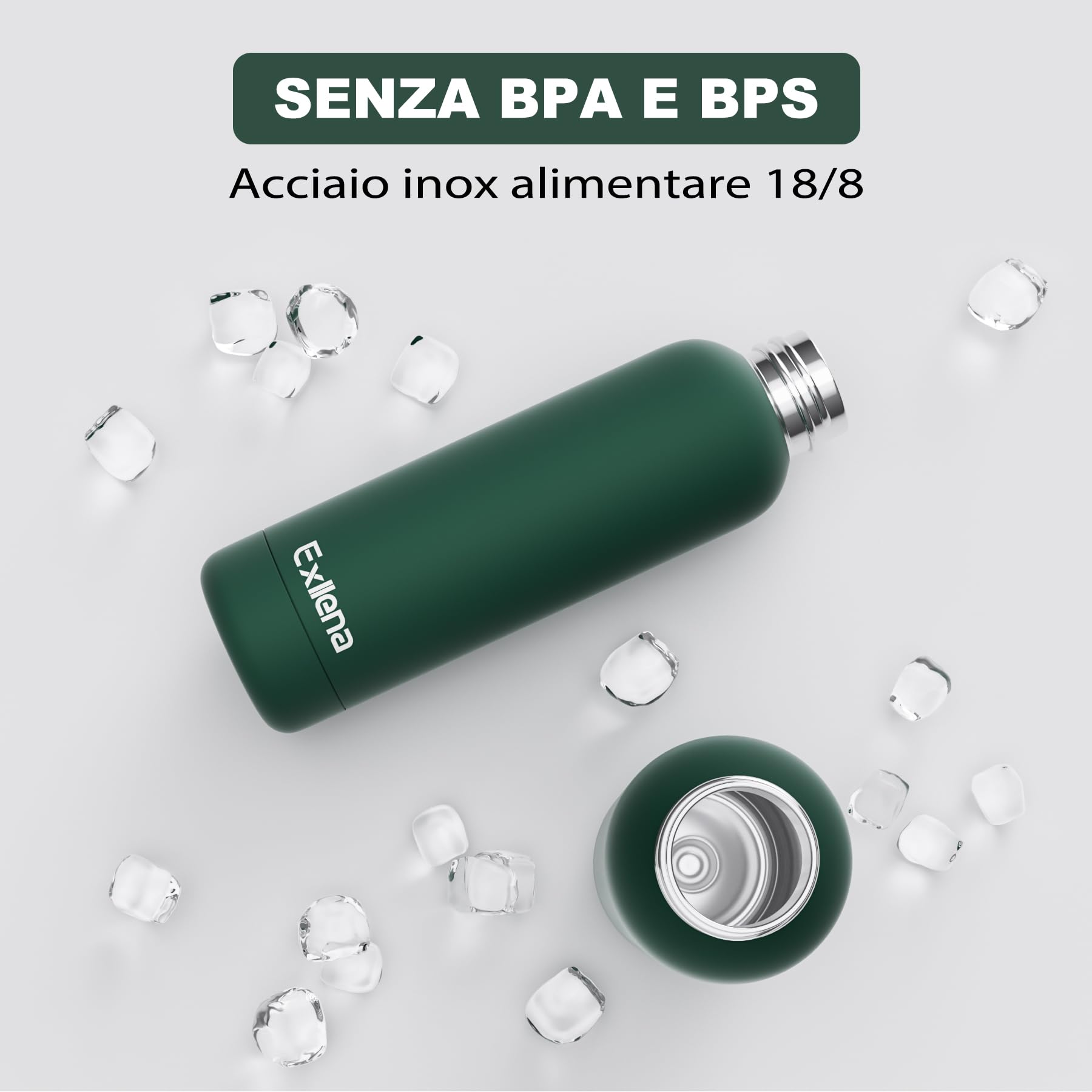 Exllena Borraccia Termica 500 ml - Bottiglia Termica Doppio Vuoto Mantenere Calore/Freddo - Senza BPA - 100% A Tenuta Stagna con Anello per Tote (Verde Oliva)