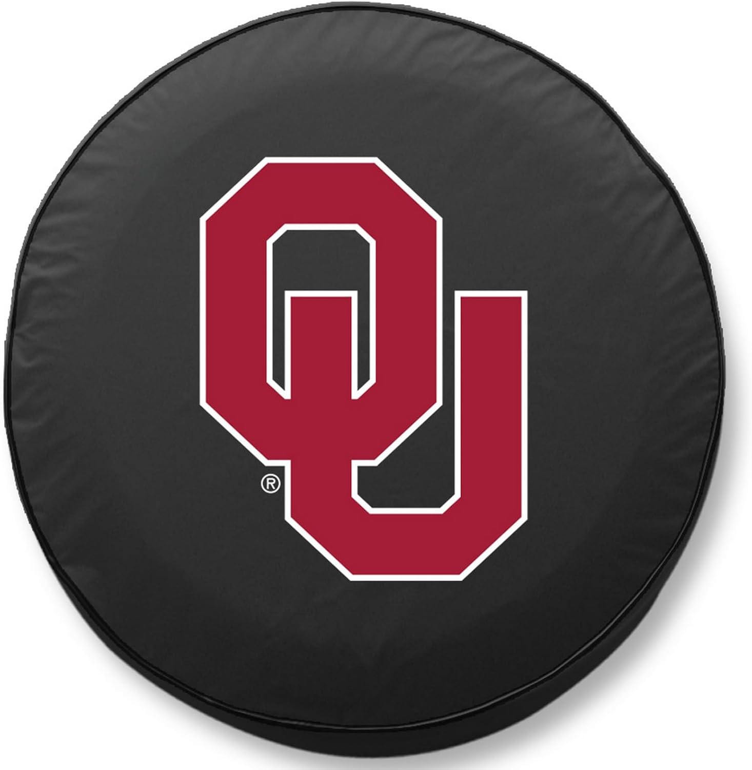 Oklahoma University Tire Cover - Size J - (27"x8") on Black Vinyl