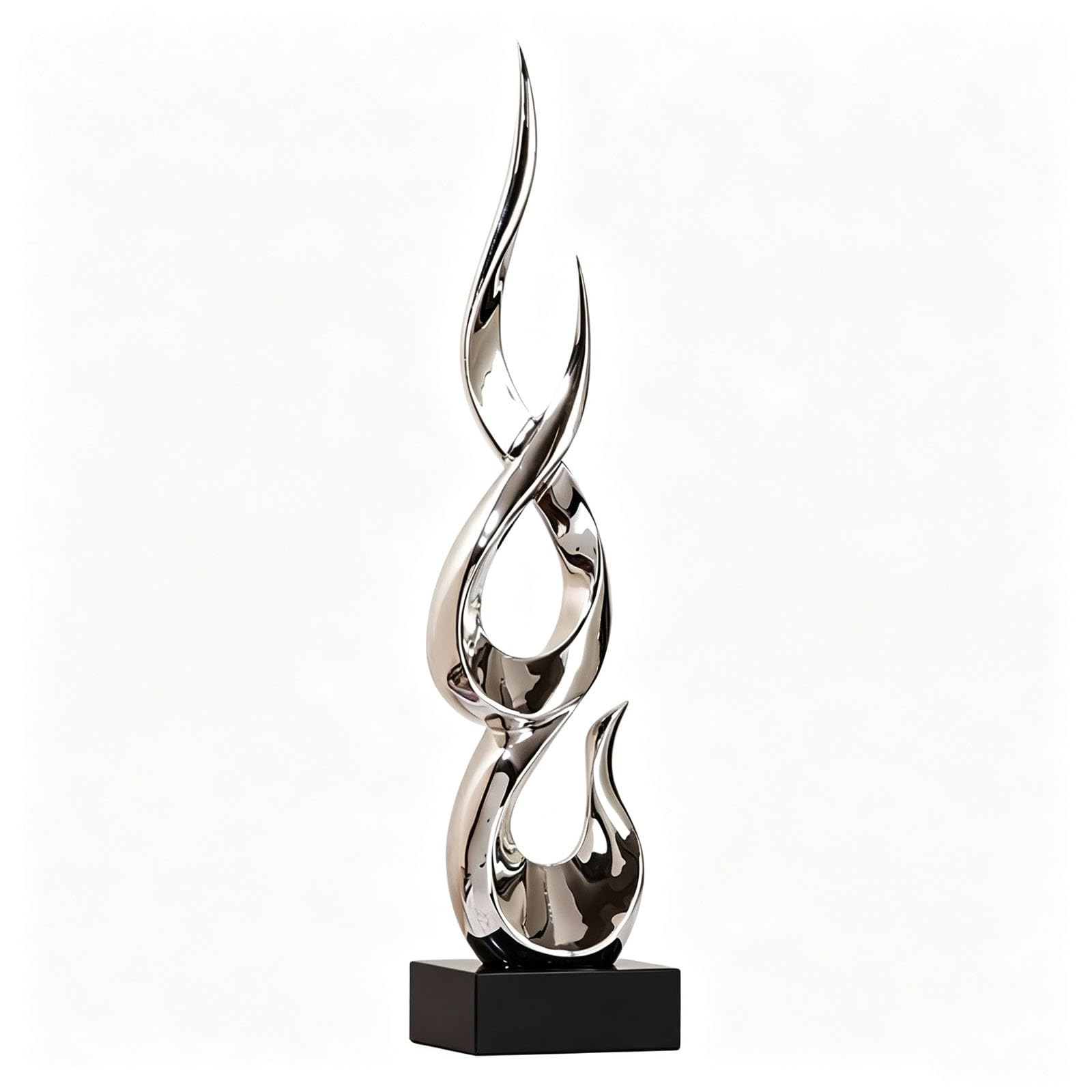 Modern Abstract, Twisted Flame Sculpture, Gold Or Silver Resin Home Decor