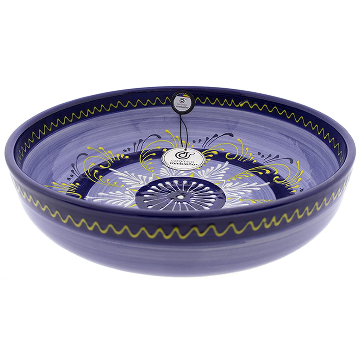 CERAMIKA RAMBLEŃSKA | Ceramiczna miska do sałatek | Oryginalne salaterki | Niebieska dekoracja salaterki - model 32 | 100% ręcznie robiona dekoracja | 23x23x8 cm