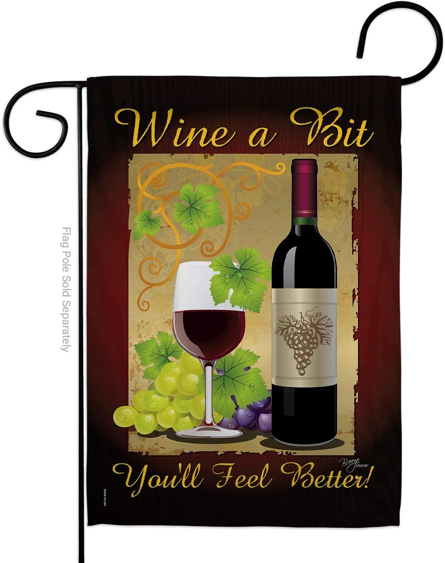 Wine a Bit Garden Flag Set Wall Holder Beverages Drink Fruits Cheese Sangria White Red Rose Dessert Sparkling Small Decorative Gift Yard House Banner Double-Sided Imported 13 X 18.5