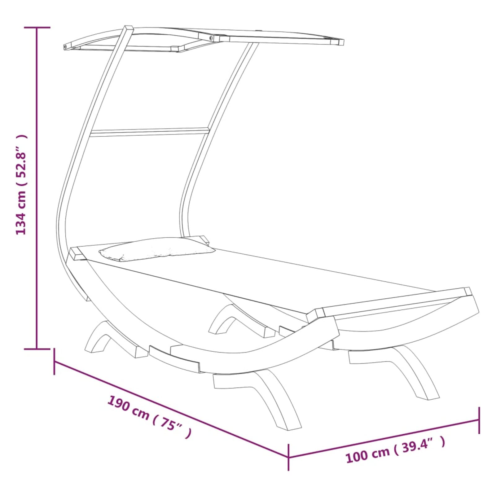 Homgoday Letto Riposo con Baldacchino 100 x 190 x 134 cm Legno Curvo Massiccio Crema, Bagno di Sole da Giardino, Letto da Campeggio per Spiaggia, Esterno, Balcone, Terrazza