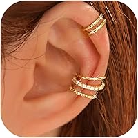 LOLIAS 4 Pairs 14K Gold Plated Non-Piercing Ear Cuffs for Women - Adjustable Clip-On Cartilage Fake Earrings Set