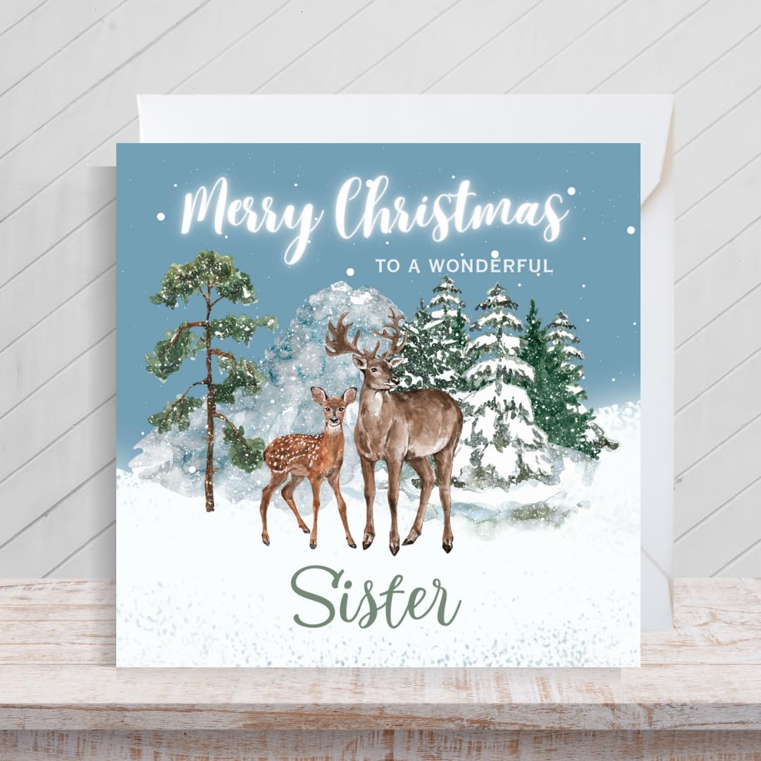 Second Ave Weihnachtskarte Für Schwester Mit Rentier-Motiv – Quadratisch, 145 X 145 Mm, Inkl. Umschlag