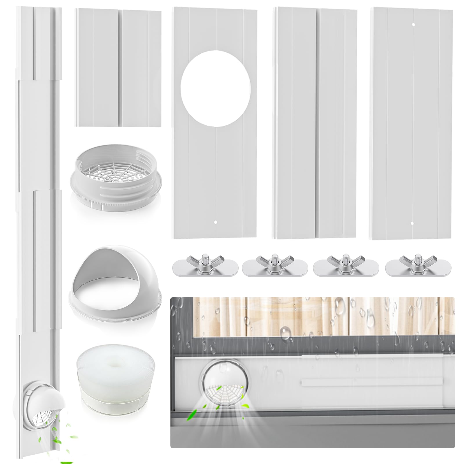 Insputer Kit de ventilación portátil para ventana de aire acondicionado con acoplador universal, kit de sellado de ventana ajustable para ventana deslizante, apto para CA con manguera de escape de 5.9