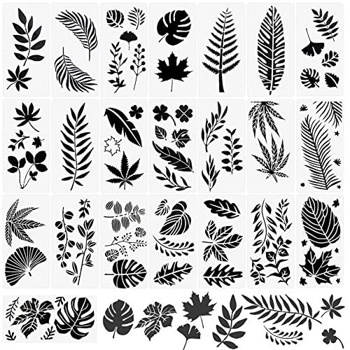 Woohome 22 Pz Plantillas de Pintura de Hojas, Plantilla de Patrón de Hoja Reutilizable Plantilla de Patrón de Hoja para Pintar en Pared Piso Madera Muebles Decoración Cover