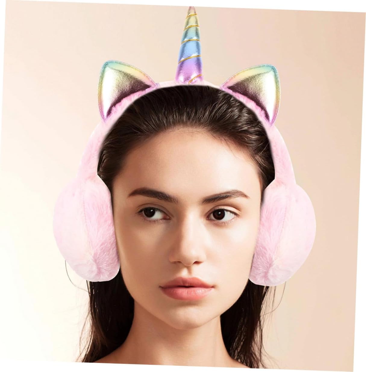 Unicorn Earmuffs 2pcs for and Women, Pink Faux Plush Winter Ear Warmers, Soft Plush Ear Covers for Outdoor Cold Weather and Sleeping