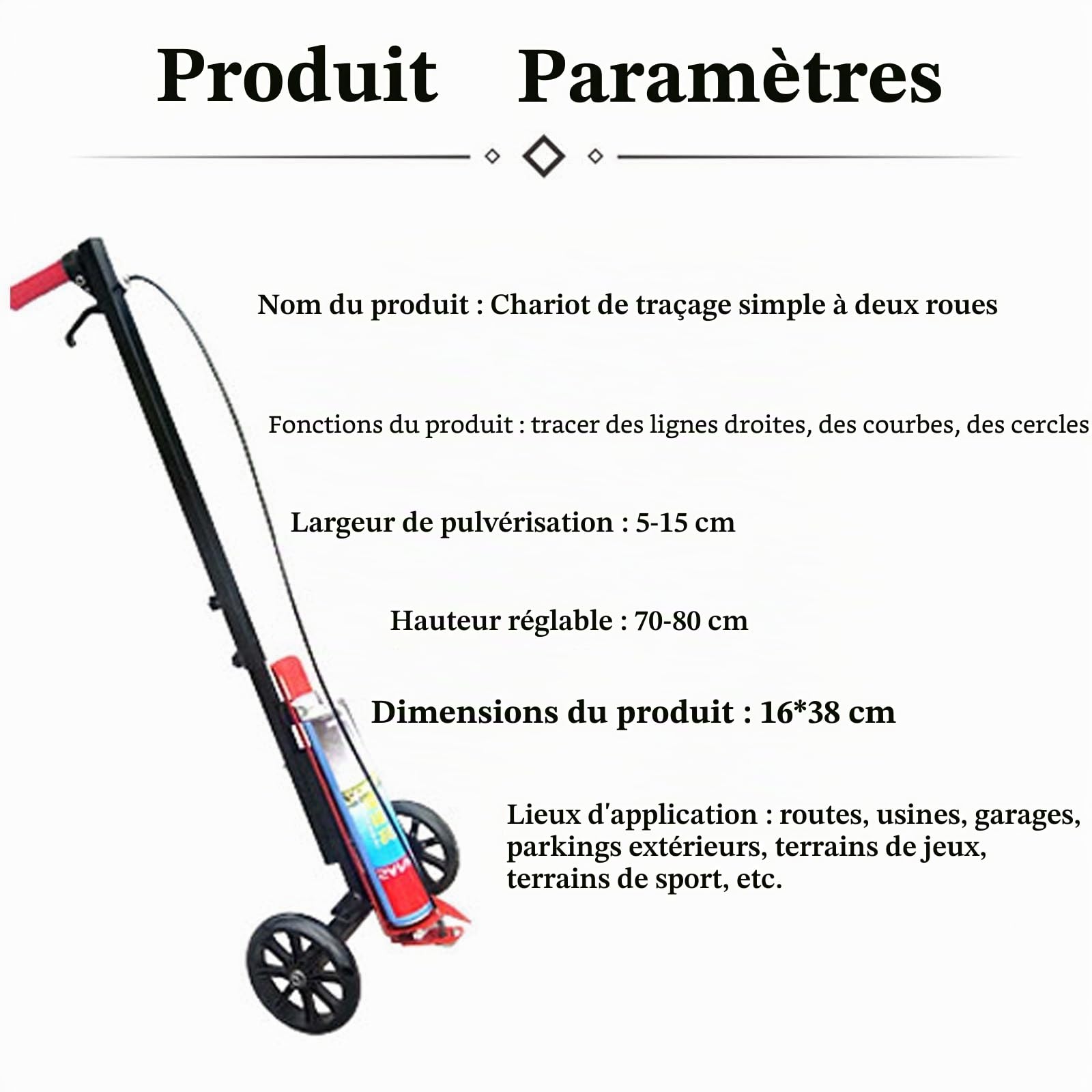Machine de marquage de peinture par pulvérisation de route – Tracez des lignes droites, des courbes, des cercles | Largeur de 5 à 15 cm – Idéal pour les routes, les usines, les garages, les