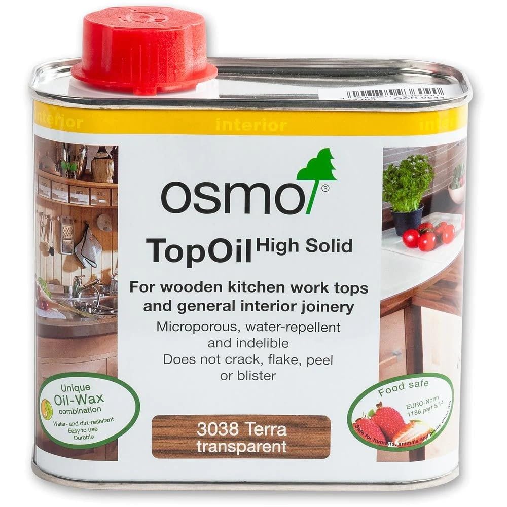 Osmo TopOil - High Solid Oil 3038, Terra Satin, 500ml - Durable Wood Oil for Kitchen Worktops, Water-Resistant, Wood Treatment & Wood Finish