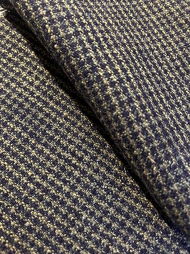 Tuva Textile Real 50% Wool Flannel-Hounds Tooth Style-3 YDS Combo Color, Two Tone Navy & Light Green, 3 Yard pre Cut