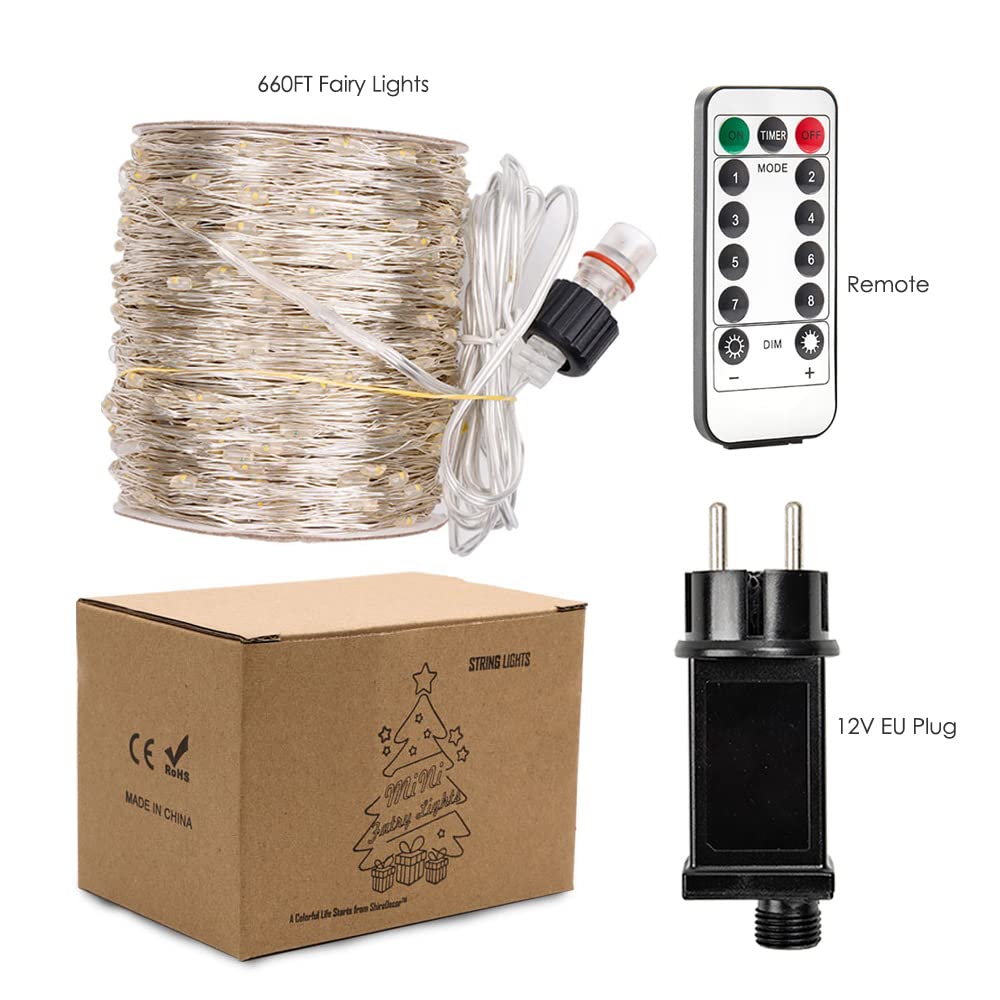 LED Lichterkette – 200 m Silberdraht, warmweiß, wasserdicht, mit Fernbedienung – für Innen & Außen: Weihnachtsbaum, Terrasse, Garten, Pflanzen & mehr
