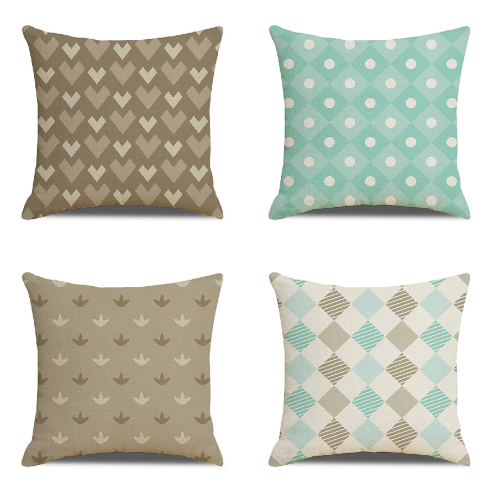 Juego de 4 Geometría Moderno Fundas de Cojines, Nórdico Cojines Decoracion Impermeable 50x50cm,Otoño Fundas Cojín Lino Decorativas,Sofá Sala de Estar Exterior Jardín Cojin, Cremallera Oculta HY-1632