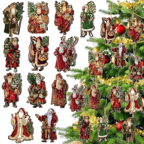 Suzile 36 Pcs Christmas Wooden Ornaments Vintage Christmas Tree Decorations Santa Claus Ornaments for Tree Wreaths Xmas Hanging Wood Cutouts Decor for Farmhouse Home Winter Holiday Party Favors by Suzile - Used condition - US$10.86