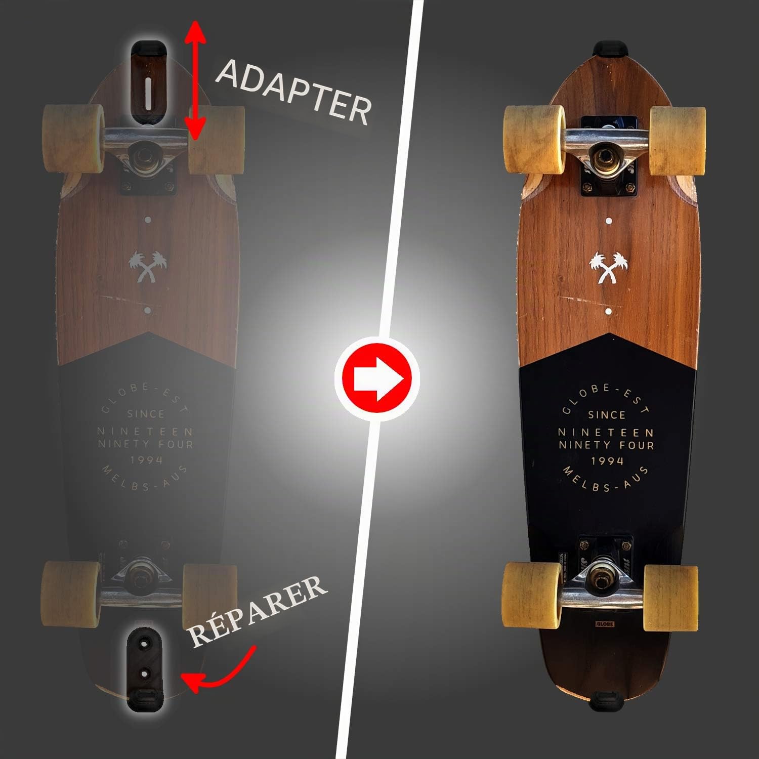 Support Mural pour Skateboard (réglable) – Backside Visible – Impression 3D Professionnelle – Support pour Fixation et Suspension de Skate Board au Mur – Support Mural Vertical en Noir