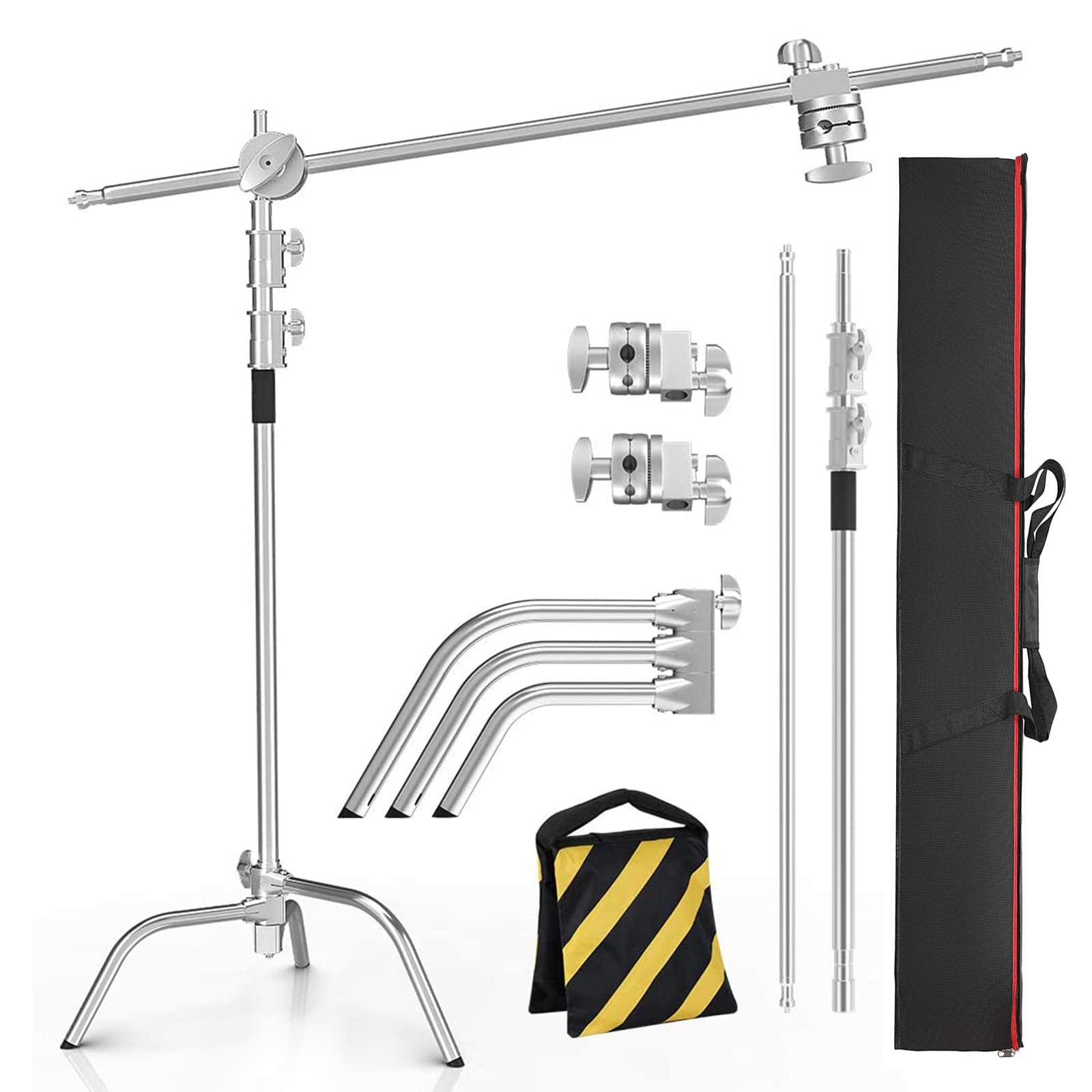 (incomplete) LAPGOOD Stainless Steel Heavy Duty C-Stand with Boom Arm Max Height 10.8ft/330cm,Adjustable Photography Light Stand with 4.2ft/128cm Holding Arm+2 Pieces Grip Head+Sandbag+Storage Bag