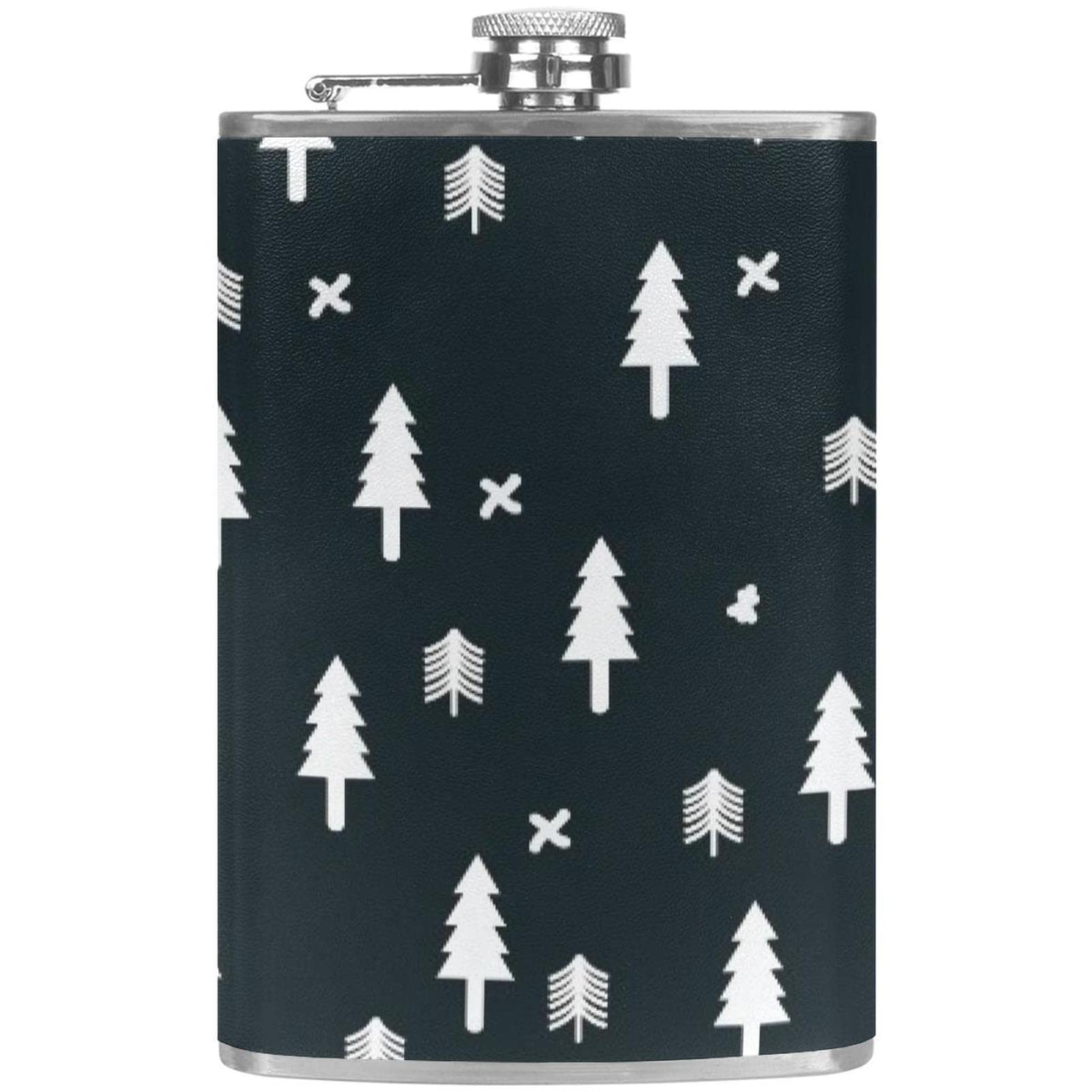 Flasque de Noël en acier inoxydable 237ml avec entonnoir et motif sapin blanc pour liqueur