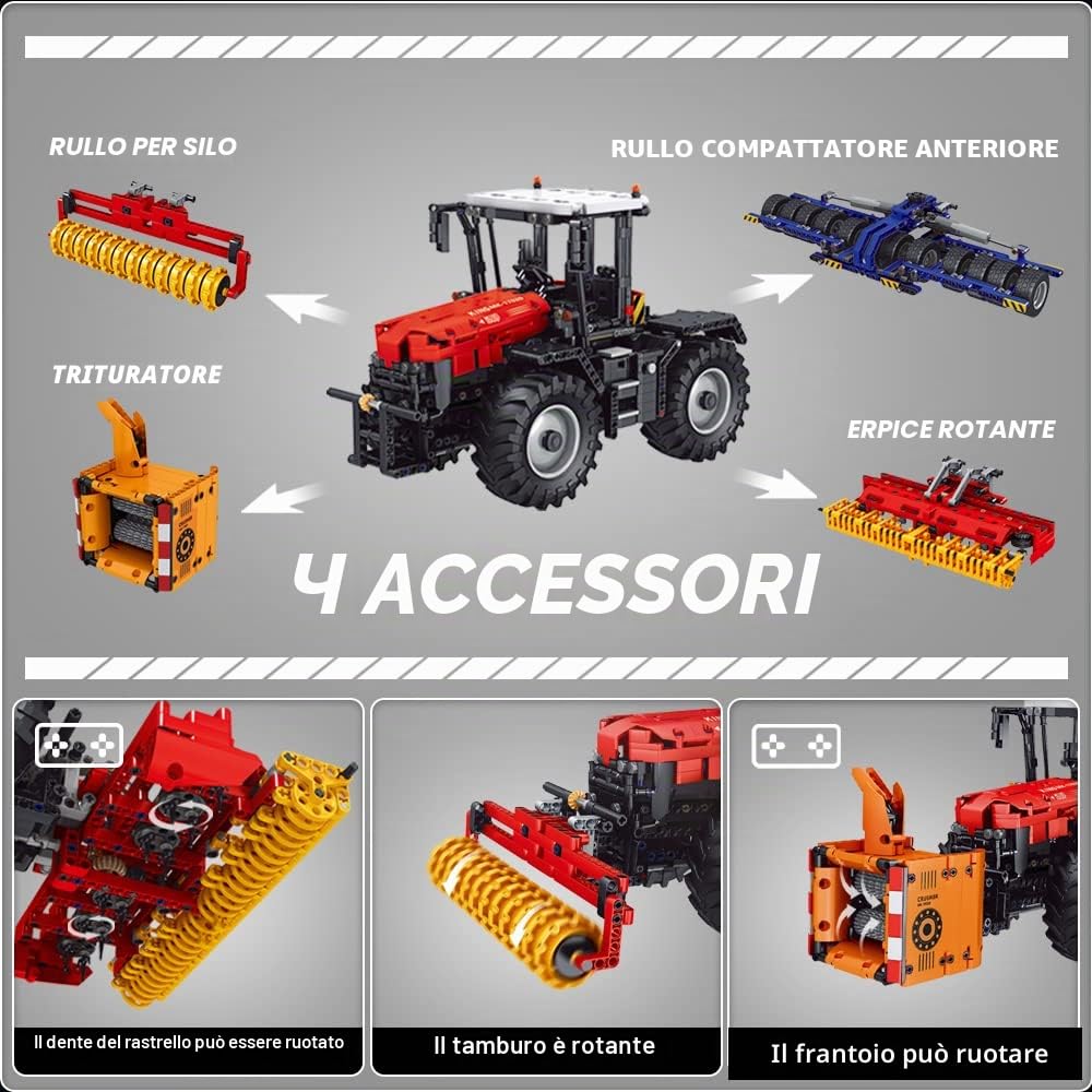 Mould King 17020, mattoncini da costruzione per trattore radiocomandato, 4 in 1 RC, mietitrebbia, giocattolo per gli amanti delle macchine agricole (2716 pezzi)