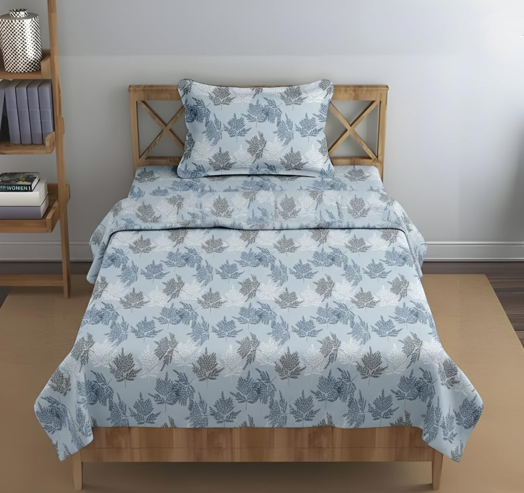 Trance Home Linen King Size Bedsheet - Ferns Paradise Blue -13 Trance Home Linen King Size Bedsheet - Ferns Paradise Blue -13