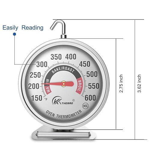 Miniatura 4 de Paquete de 2 termómetros de horno grandes de 3.0 pulgadas – para la cocina, con gancho giratorio de 360 grados, tiene números grandes fáciles de