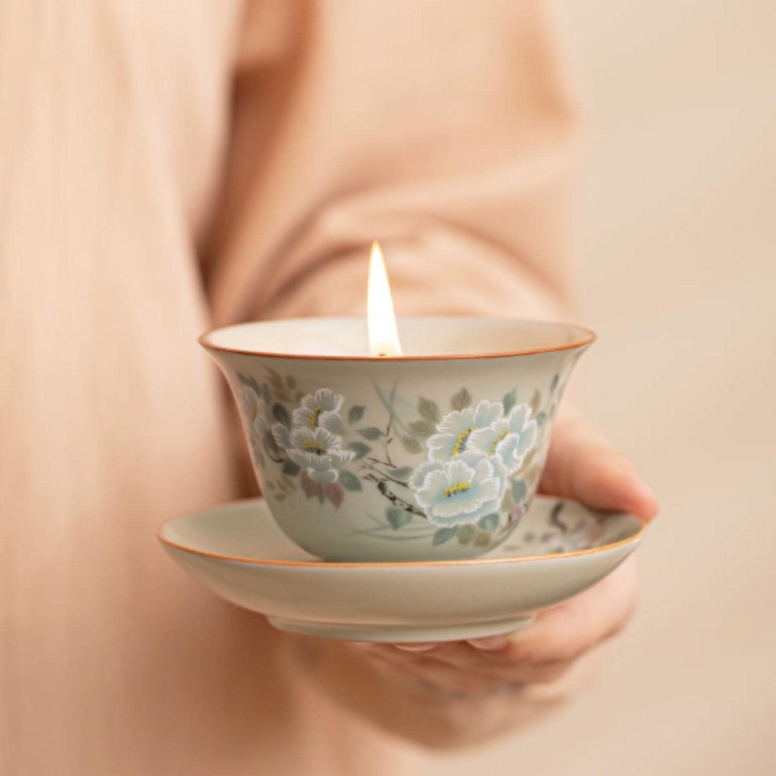 Velas de cerámica hechas con cera de soja y aceites esenciales, vela de aromaterapia creativa, combustión limpia for dormitorio y oficina(Camellia)