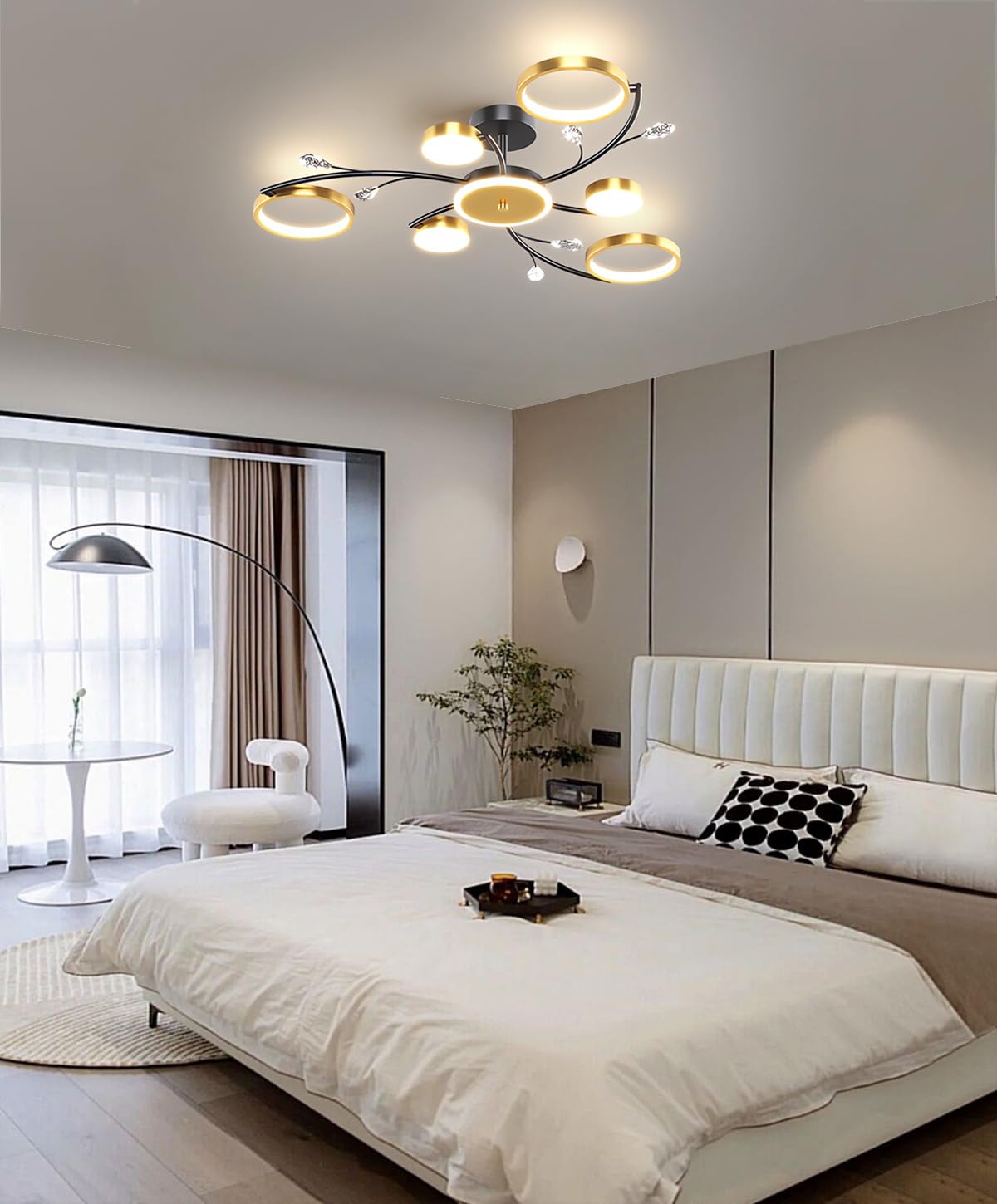 Moderne LED Deckenlampen Wohnzimmer Einbauleuchten Schlafzimmer Gold Dimmbare Deckenleuchten Pendelleuchten Mit Fernbedienung Geeignet FüR KüChe Esszimmer BüRo Deckenleuchte (6+1)