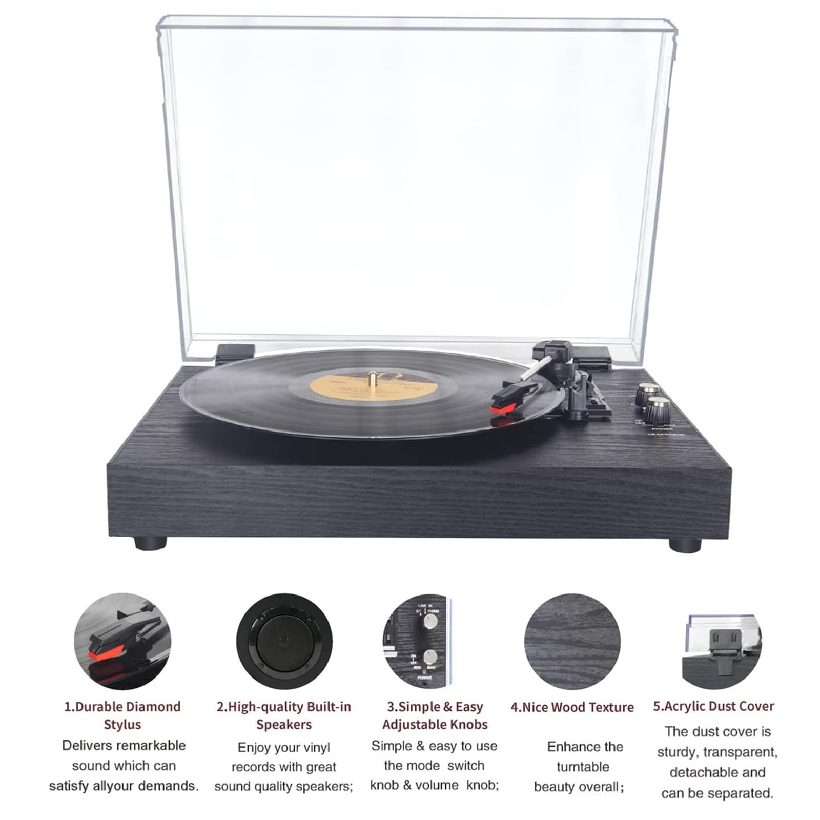 Giradischi In Vinile Vintage, Giradischi Retrò Bluetooth Con Braccio Bilanciato E Altoparlanti Integrati, Supporta 33/45/78 Giri/min E Dischi Di Dimensioni 7''/10''/12'', Per Musicisti, Regali