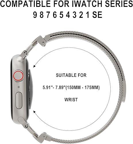 Miniatura 5 de Correa de malla estrecha compatible con Apple Watch Band de 1.654 pulgadas, 1.732 pulgadas, 1.772 pulgadas, 1.496 pulgadas, 1.575 pulgadas, 1.614