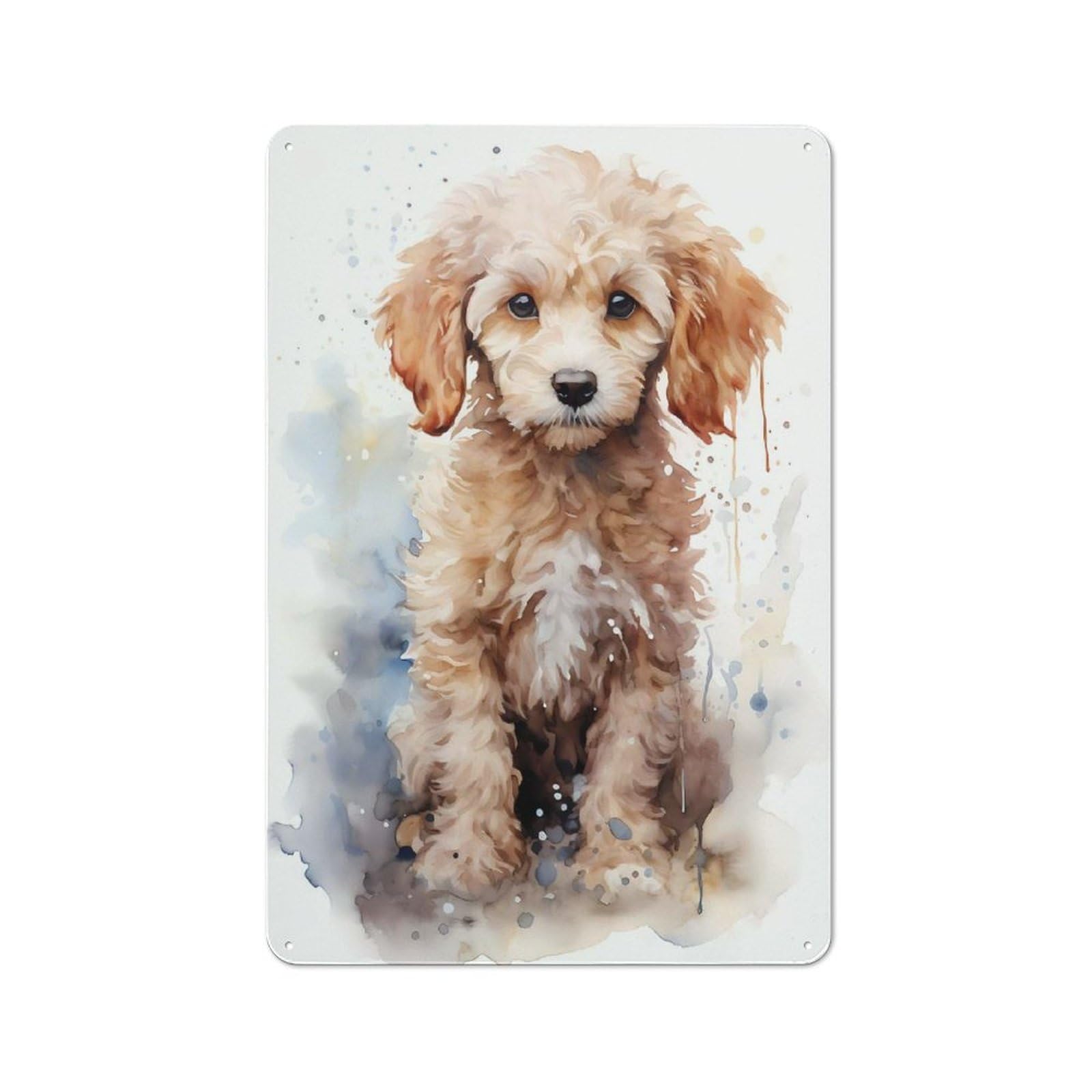 Junmoney Style-2 Puppy Poodle In Watercolor Vintage Tin Sign 30X20cm, Rustic Bistro Wall Plaque For Coffee Bar, Kitchen, Bistro Or Tea Corner