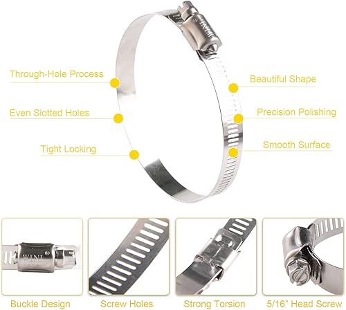 Miniatura 30 de WINL Abrazaderas de manguera de acero inoxidable de 1/2 pulgadas - 24 unidades de abrazaderas de manguera de transmisión de engranajes helicoidales