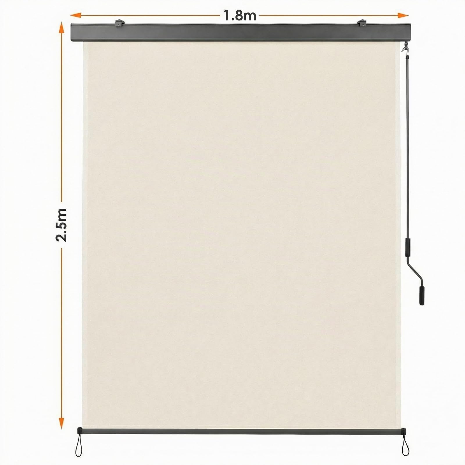 LIFERUN Store vertical 180 x 250 cm, avec manivelle, pour extérieur et intérieur, avec cassette, protection solaire, coupe-vent et brise-vue, pour balcon, terrasse et jardin, beige