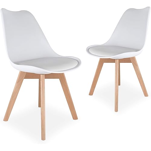 netuera Dining Chairs Mid Century Modern DSW Tulip Chair PU Wooden for Living Room Bedroom Kitchen Set of 2 White
