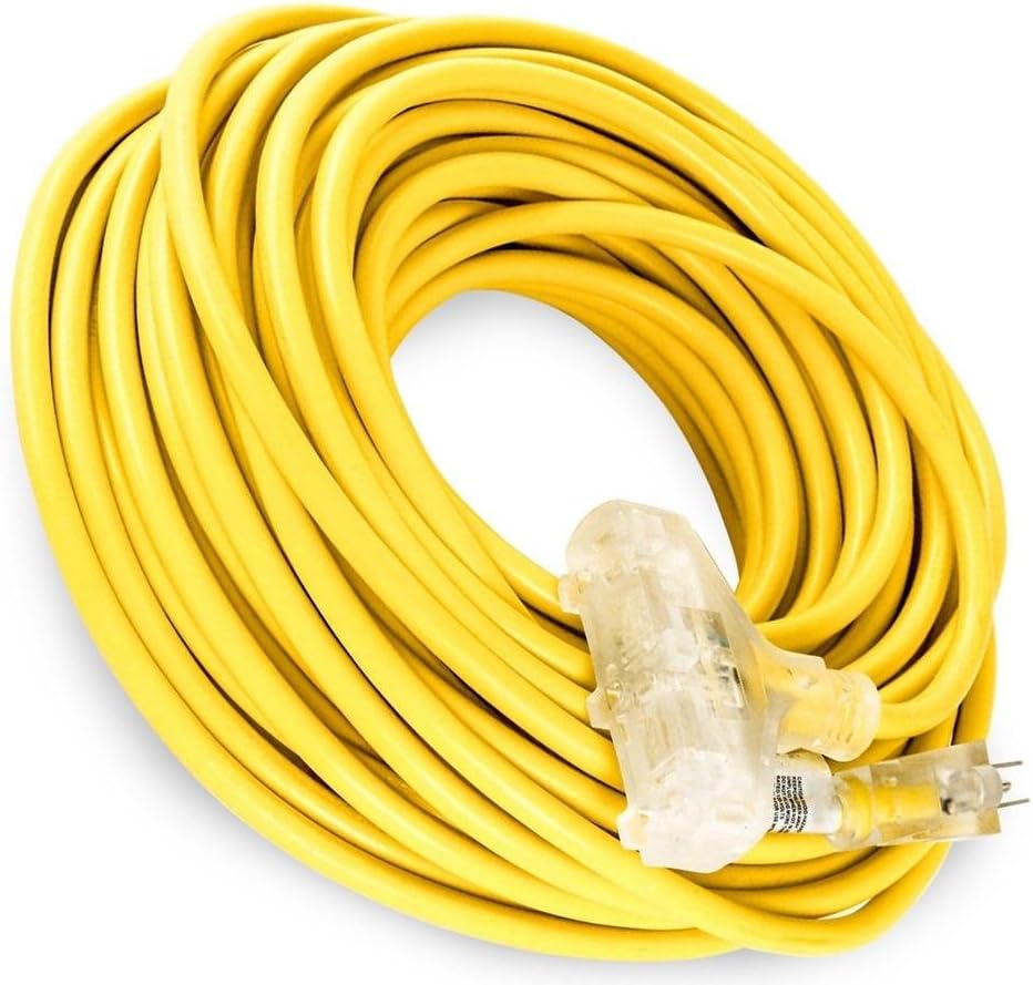 Extension Cords 100 ft Electric Extension Cord 3 Plug Light 12/3 Indoor Outdoor Ylw Heavy Duty