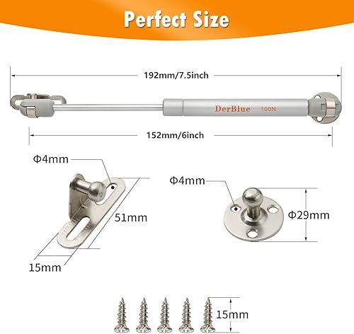 Miniatura 16 de DerBlue Paquete de 4 puntales de gas de 7 pulgadas, 100N/25 libras para gabinetes, amortiguadores profesionales de gabinete y puntales de gas
