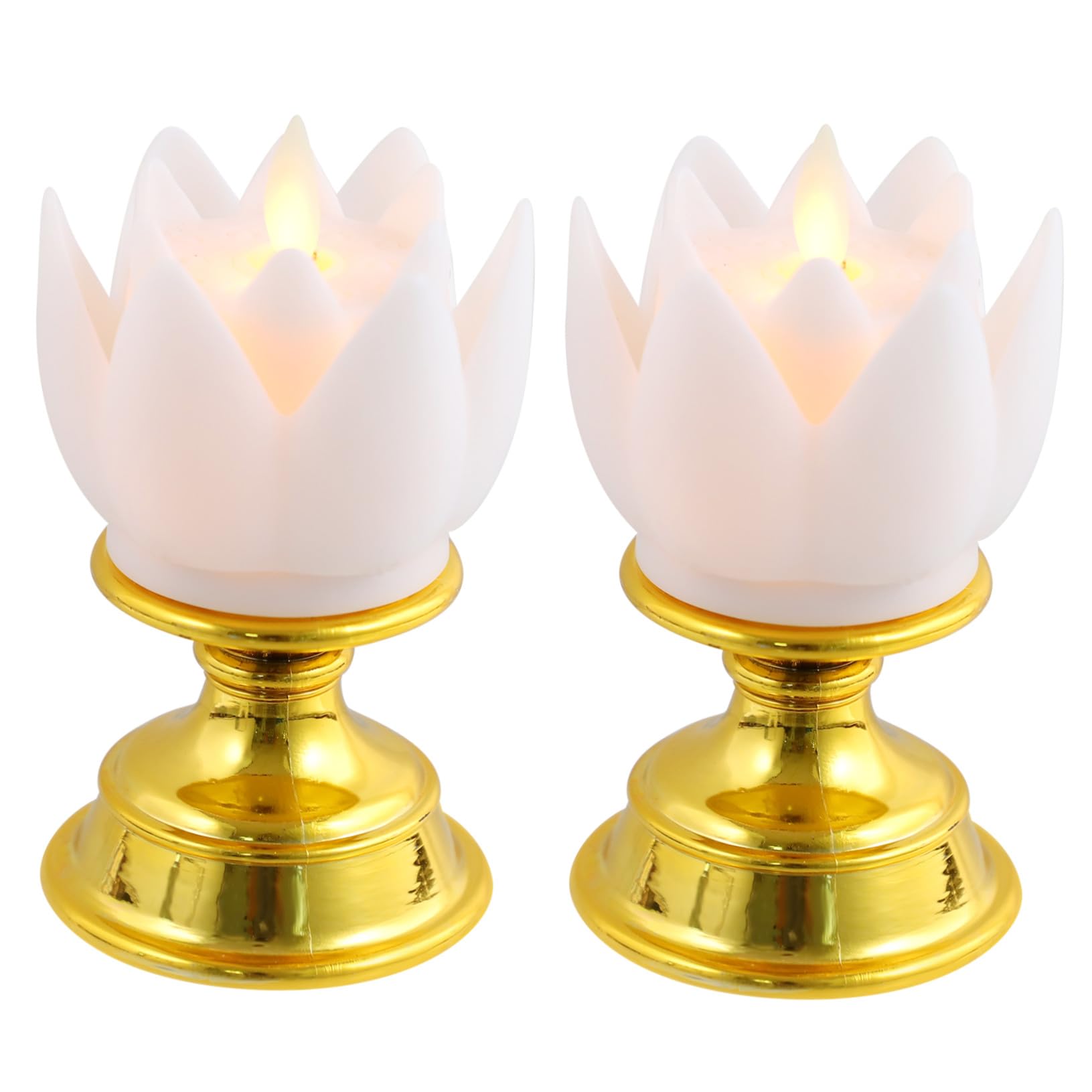 BAZEITFLOW 2pcs LED Simulated Lotus Candle Lamps with Base Flameless Buddhist Lights for Home Meditation Prayer and Decorative Buddha Worship Flower Design