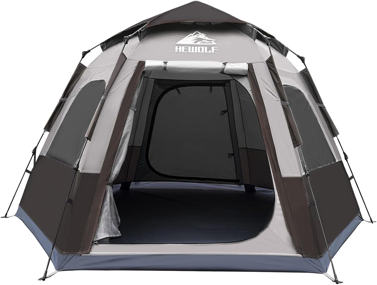 Hewolf 2/3/4 Person Camping Tent - Instant Pop Up Waterproof 2 Doors Tent with Easy Setup | 3-Season Hexagonal Dome Design for Family, Hiking & Traveling Single-layer Gray