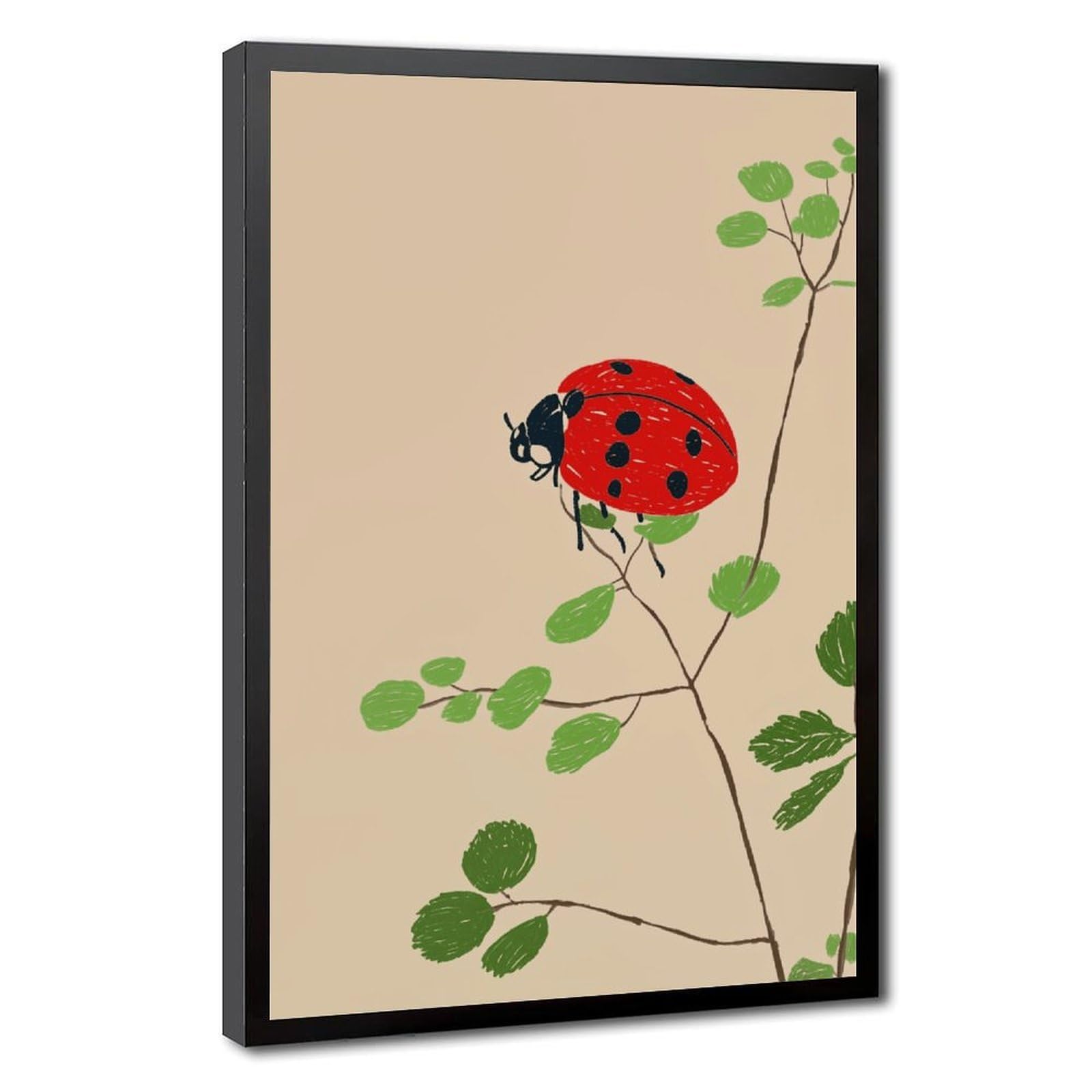 AYINUER Red Ladybug On Green Branch Canvas Poster for Bedroom Decor Gift