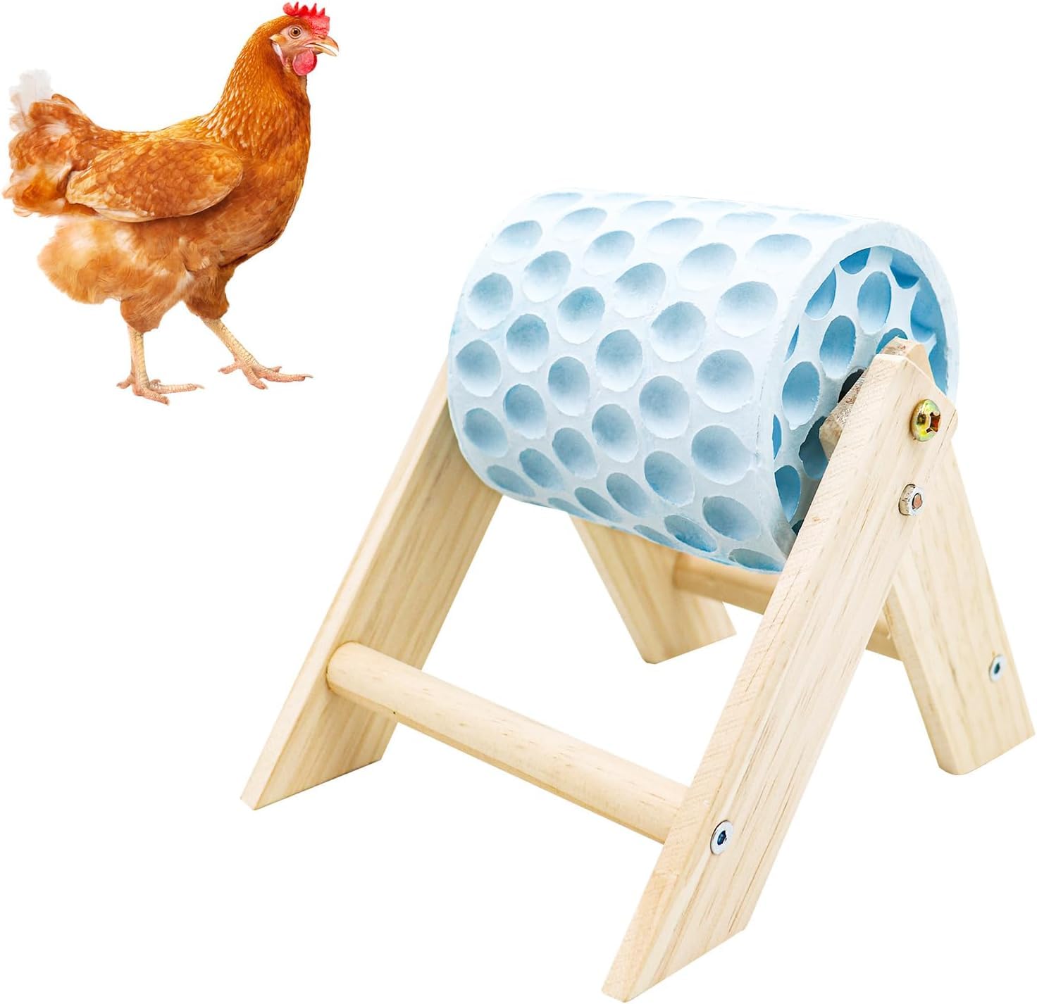 Dnoifne Chicken Beak Grinding Calcium Stone with Wooden Perch, Poultry Enrichment Toy & Coop Accessory for Hens, Ducks, Geese, Turkeys