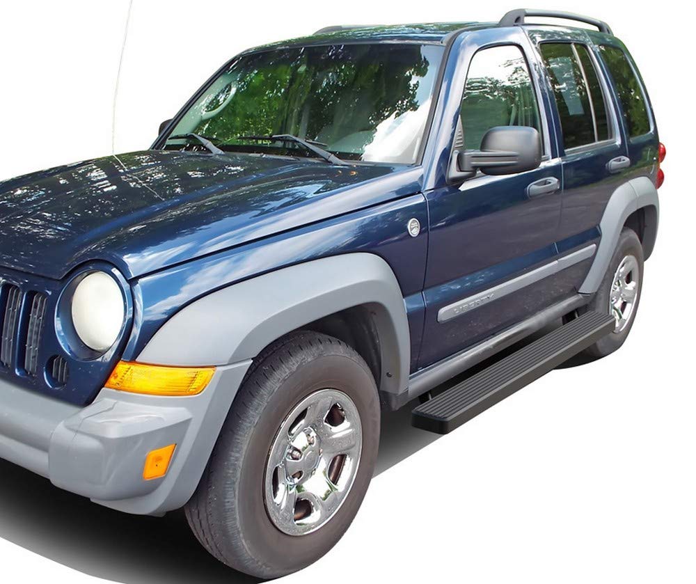 Liberty 5 APS (Black 6 Inches) 304 Stainless Steel Running Boards Nerf Bars Side Steps Compatible With Jeep Liberty 2002-2007 4-Door (Without Mudflaps Factory Rock Rails Must Be Removed Jeep Rock Rail Steps-617293