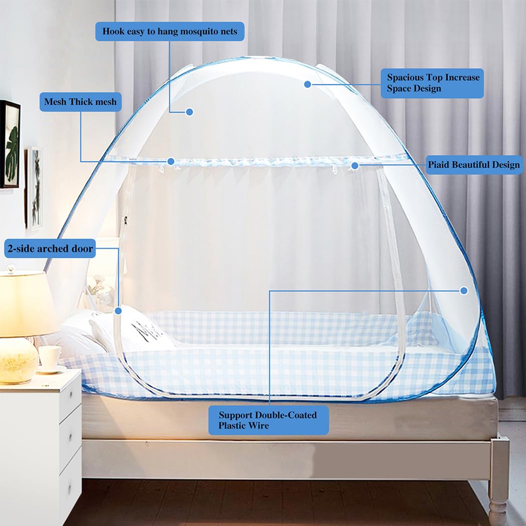 Zanzariera Letto, Digead Zanzariere Pieghevole, Porta Singola in Poliestere Misto, Facile da Installare, leggero e traspirante, 100 * 200cm Zanzariera da Letto - Bordo blu