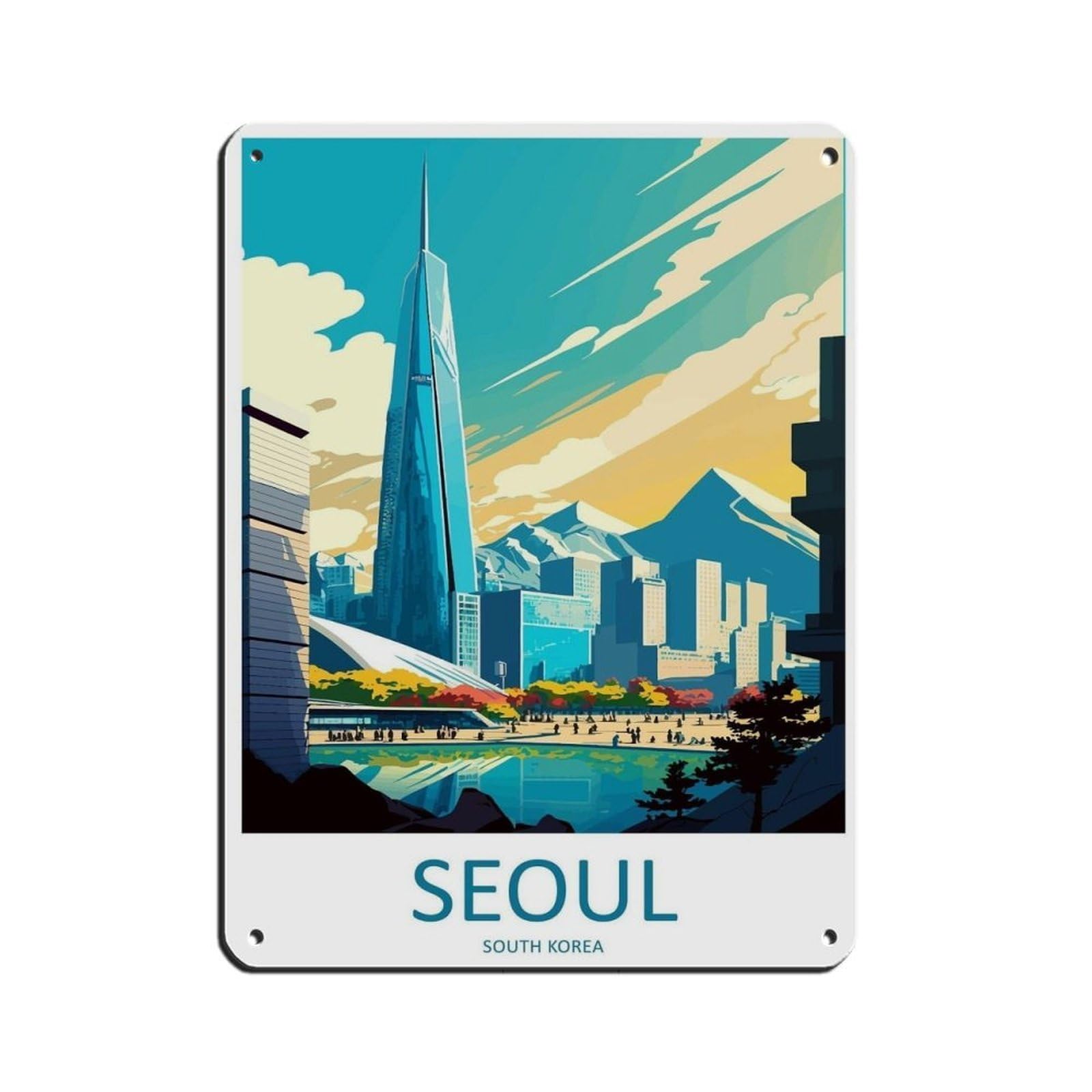 Seoul Travel Art Seoul Décor Retro Poster Metal Tin Sign Chic Art Retro Iron Painting Bar People Cave Cafe Family Garage Poster Wall Decoration 12x16inch(30x40cm)