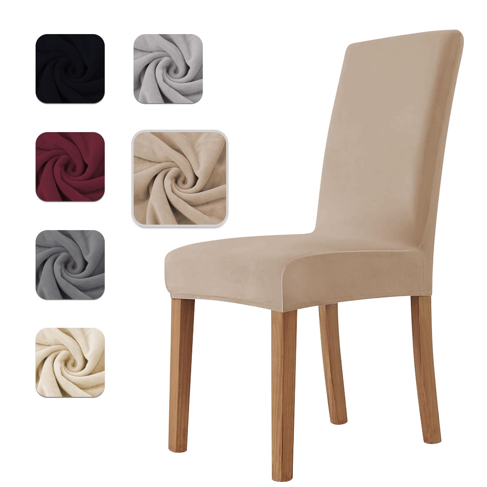 Homebliss Fundas Sillas de Comedor Pack 4 in Terciopelo Extensible, Fundas para Sillas Elástico Universal Ajustables,Súper Suave Cómodo Antiarañazos Camel OEKO-TEX STANDARD 100