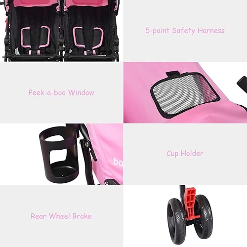 Miniatura 5 de BABY JOY Cochecito doble ligero diseño plegable de viaje cochecito de paraguas individual con arnés de 5 puntos soporte para tazas toldo para bebé